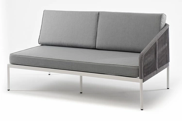 "Канны" левый модуль плетеный из роупа, каркас алюминий белый муар, роуп светло-серый круглый, ткань светло-серая