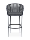 "Бордо" стул барный плетеный из роупа, каркас из стали темно-серый (RAL7024) муар, роуп серый 15мм, ткань темно-серая 027