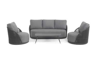 "Монтелла" лаунж-зона 5-местная плетеная из роупа (веревки), каркас алюминиевый темно-серый, роуп темно-серый