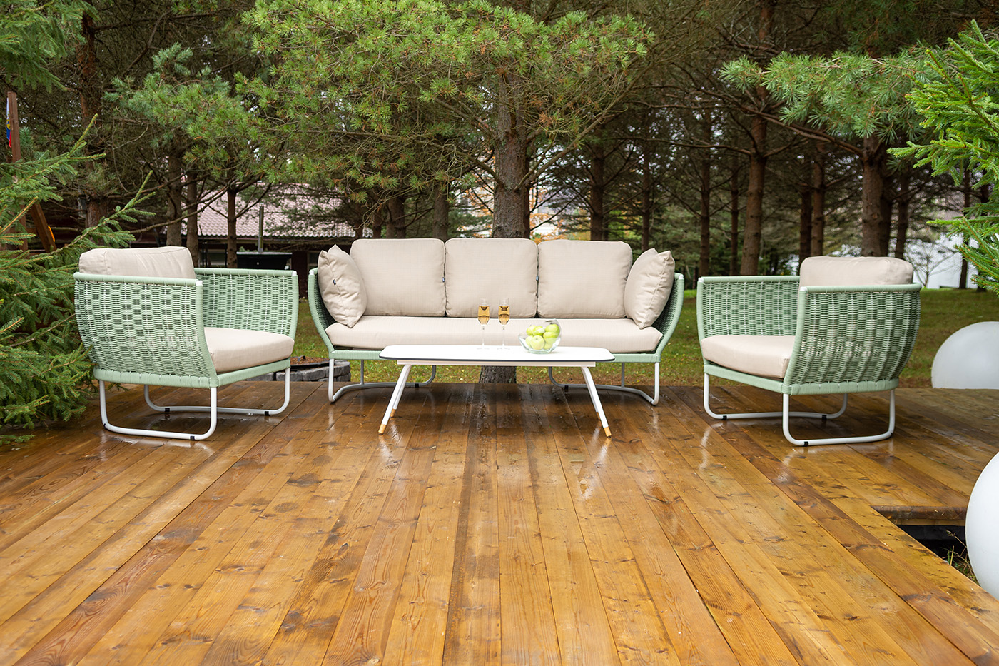 "Фиджи" лаунж-зона 5-местная плетеная из роупа (веревки), каркас алюминиевый светло-серый, роуп зеленый (4204)