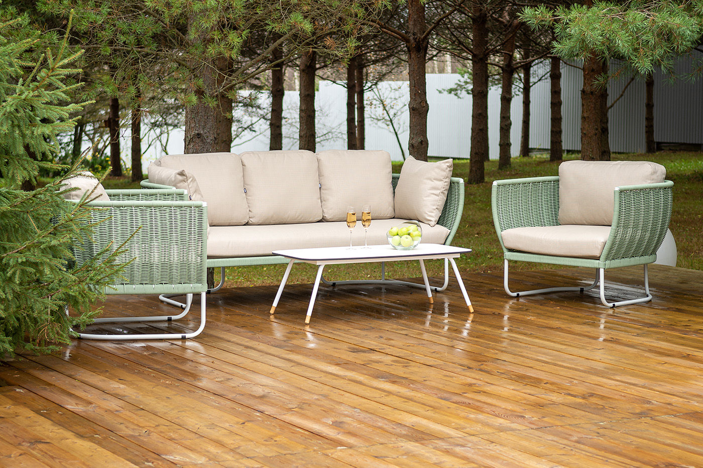 "Фиджи" лаунж-зона 5-местная плетеная из роупа (веревки), каркас алюминиевый светло-серый, роуп зеленый (4204)