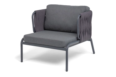 "Ронда" кресло плетеное из роупа, каркас алюминий темно-серый (RAL7024) муар, роуп серый 40 мм tex, ткань темно-серая 027