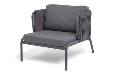 "Ронда" кресло плетеное из роупа, каркас алюминий темно-серый (RAL7024) муар, роуп серый 40 мм tex, ткань темно-серая 027