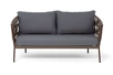 "Диего" диван 2-местный плетеный из роупа, каркас алюминий коричневый (RAL8016) муар, роуп коричневый круглый, ткань темно-серая 027