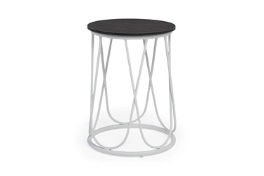 "Перу" журнальный стол из HPL круглый Ø40 H55, каркас из алюминия белый (RAL 9016) муар, цвет столешницы "серый мрамор"