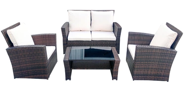 Лаунж зона плетенная из ротанга (2-х диван+ 2 клесла +журнальный столик), цвет коричневый