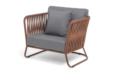 "Багамы" кресло плетеное из роупа, каркас алюминий коричневый (RAL8016) муар, роуп BZ23-ED31, ткань темно-серая 027