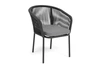 "Марсель" стул плетеный из роупа, каркас алюминий черный муар, роуп темно-серый круглый, ткань темно-серая 027