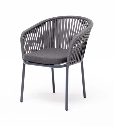 "Бордо" стул плетеный из роупа, каркас алюминий темно-серый (RAL7024) муар, роуп серый 15мм, ткань темно-серая 027