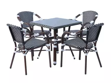 "Кабри" обеденная группа плетеная на 4 персоны, цвет черно-белый