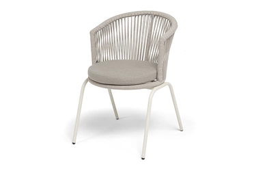 "Люксембург" стул плетеный из роупа, каркас из стали (RAL1013) муар, роуп бежевый круглый, ткань бежевая 15052