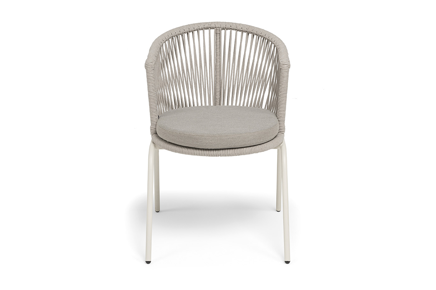 "Люксембург" стул плетеный из роупа, каркас из стали (RAL1013) муар, роуп бежевый круглый, ткань бежевая 15052