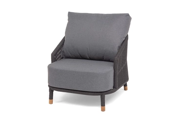 "Верона" кресло плетеное из роупа, каркас алюминий темно-серый (RAL7024) муар, роуп темно-серый круглый, ткань темно-серая 027