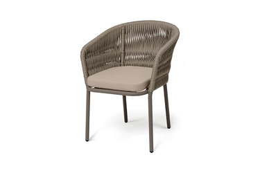 "Бордо" стул плетеный из роупа (колос), каркас алюминий серый (RAL7022) муар, роуп серый 15мм, ткань темно-серая 027