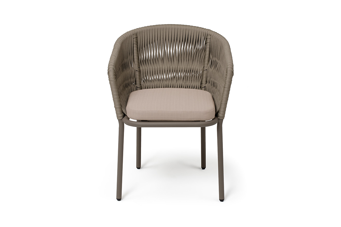 "Бордо" стул плетеный из роупа (колос), каркас алюминий серый (RAL7022) муар, роуп серый 15мм, ткань темно-серая 027