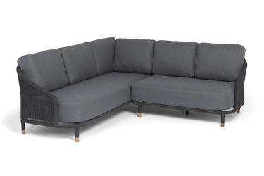 "Верона" диван модульный плетеный из роупа, каркас алюминий темно-серый (RAL7024) муар, роуп темно-серый круглый, ткань темно-серая 027