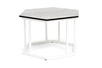 "Женева" интерьерный стол из HPL шестиугольный, D50, H35, цвет "мрамор пепел", каркас из стали белый муар