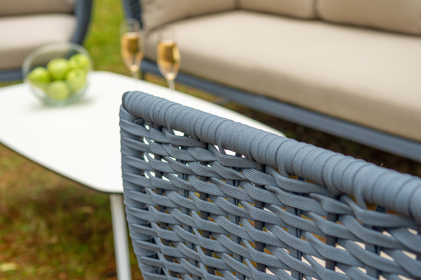 "Фиджи" лаунж-зона 5-местная плетеная из роупа (веревки), каркас алюминиевый темно-серый, роуп синий (KT18-014)