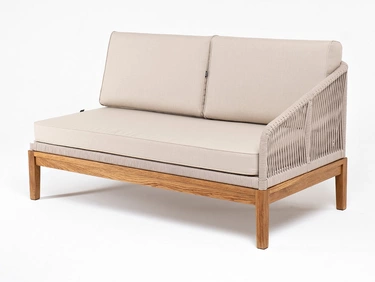 "Канны" левый модуль плетеный из роупа, основание дуб, роуп бежевый круглый, ткань бежевая 15052