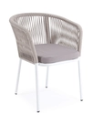 "Марсель" стул плетеный из роупа, каркас алюминий светло-серый (RAL7035) муар, роуп бежевый круглый, ткань бежевая 15052