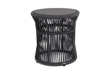 "Романо" журнальный стол из HPL круглый Ø45 H47, каркас из алюминия черный муар, цвет "черный мрамор", роуп темно серый круглый