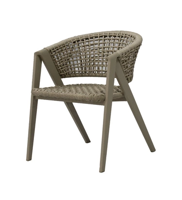 "Амстарон" стул плетеный из роупа, каркас алюминий, роуп серый круглый, ткань бежевая
