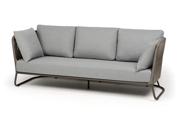 "Багамы" диван 3-местный плетеный из роупа, каркас алюминий бежево-серый (RAL7006) муар, роуп серо-коричневый 23мм, ткань светло-серая