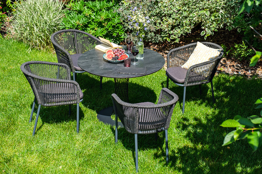 "Диого" обеденная группа на 4 персоны со стульями "Марцелло", столешница "серый гранит"