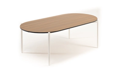 "Диого" журнальный стол из HPL 120х60 H40, каркас белый муар, цвет "дуб"