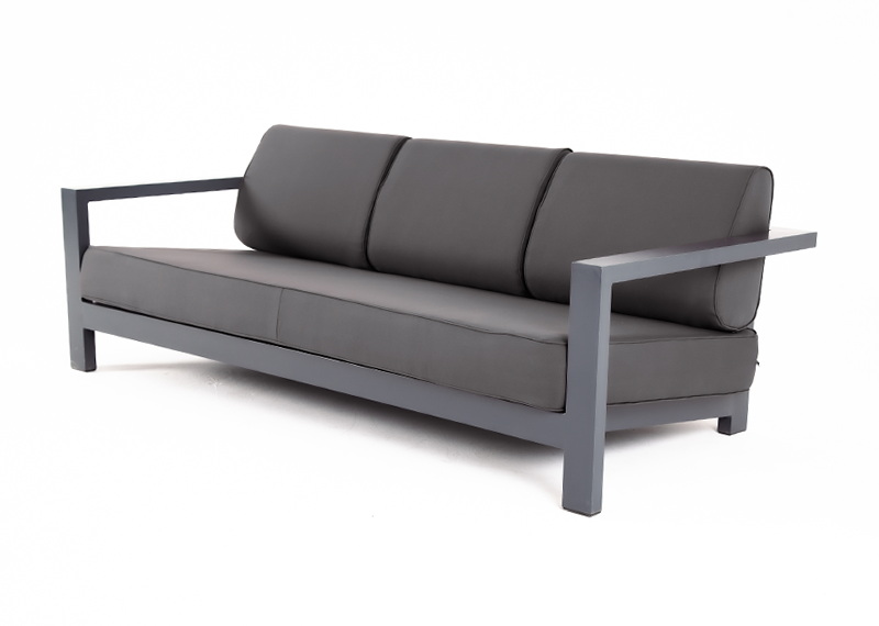 "Гранада" диван 3-местный, каркас алюминий темно-серый (RAL7024) муар, ткань темно-серая 027