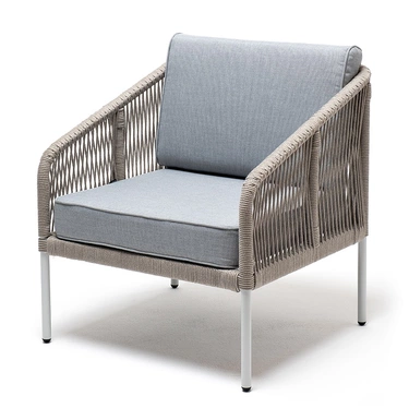 "Каннизо" кресло плетеное из роупа, каркас алюминий светло-серый (RAL7035) муар, роуп светло-серый круглый, ткань светло-серая