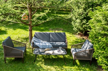 "Каннизо" лаунж-зона 4-местная из роупа со столом "Вероника" (серый гранит), каркас алюминиевый коричневый, роуп коричневый