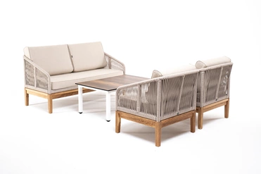 "Каннизо" лаунж-зона 4-местная из роупа со столиком "Каннизо" цвета "дуб", основание дуб, роуп бежевый