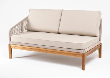 "Каннизо" правый модуль плетеный из роупа, основание дуб, роуп бежевый круглый, ткань бежевая 052