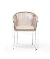 "Леонардо" стул плетеный из роупа, каркас из стали белый муар, роуп бежевый круглый, ткань бежевая
