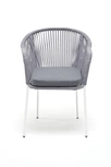 "Леонардо" стул плетеный из роупа, каркас из стали белый муар, роуп светло-серый круглый, ткань светло-серая