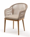 "Леонардо" стул плетеный из роупа, основание дуб, роуп бежевый круглый, ткань бежевая