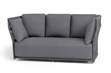 "Лугано" диван 3-местный плетеный из роупа, каркас алюминий темно-серый (RAL7024) муар, роуп темно-серый круглый, ткань темно-серая YB25-0027