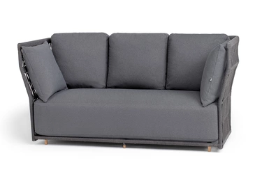 "Лугано" диван 3-местный плетеный из роупа, каркас алюминий темно-серый (RAL7024) муар, роуп темно-серый круглый, ткань темно-серая YB25-0027