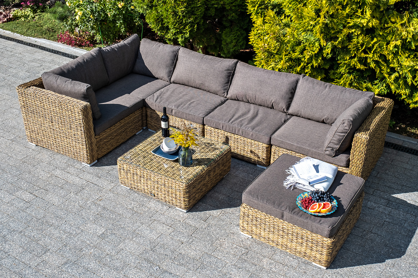 "Лунго" плетеная оттоманка с подушкой (гиацинт), цвет соломенный