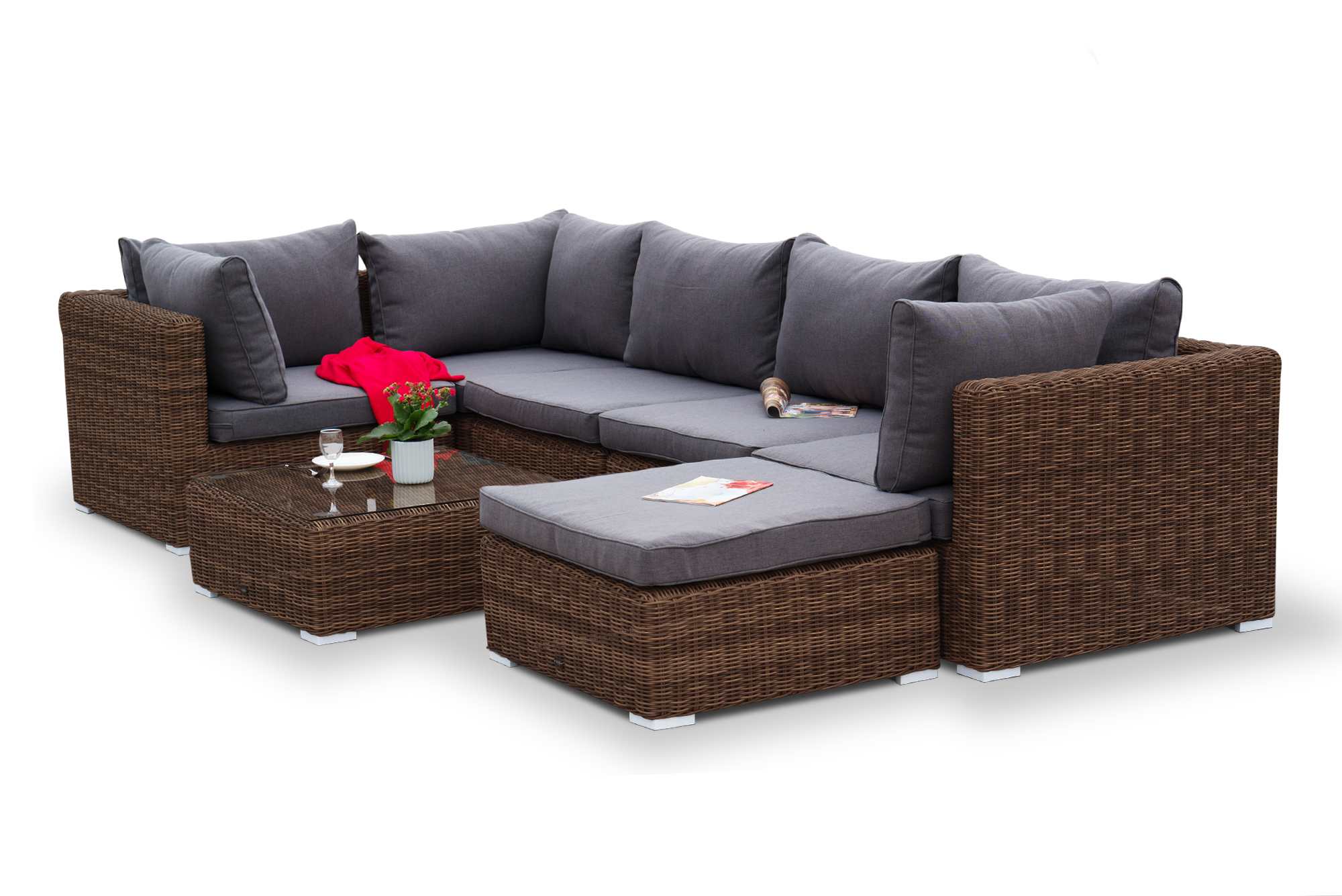 "Капри" трансформирующаяся лаунж-зона из искусственного ротанга, цвет коричневый