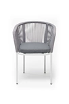 "Марцелло" стул плетеный из роупа, каркас алюминий белый муар, роуп светло-серый круглый, ткань светло-серая