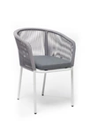 "Марцелло" стул плетеный из роупа, каркас алюминий белый муар, роуп светло-серый круглый, ткань светло-серая