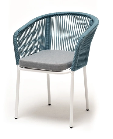 "Марцелло" стул плетеный из роупа, каркас алюминий светло-серый (RAL7035) муар, роуп бирюзовый круглый, ткань светло-серая