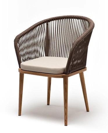 "Марцелло" стул плетеный из роупа, основание дуб, роуп коричневый круглый, ткань бежевая 052