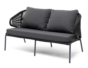 "Миленто" диван 2-местный плетеный из роупа, каркас алюминий темно-серый (RAL7024) муар, роуп темно-серый круглый, ткань темно-серая 027