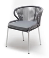 "Миленто" стул плетеный из роупа, каркас алюминий белый муар, роуп светло-серый круглый, ткань светло-серая