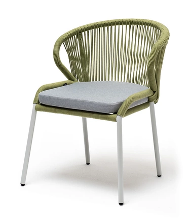 "Миленто" стул плетеный из роупа, каркас алюминий светло-серый (RAL7035) муар, роуп салатовый меланж круглый, ткань светло-серая