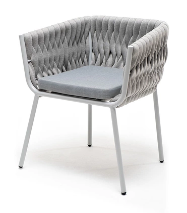 "Монарк" стул плетеный из роупа, каркас алюминий светло-серый (RAL7035) муар, роуп светло-серый 40 мм, ткань светло-серая