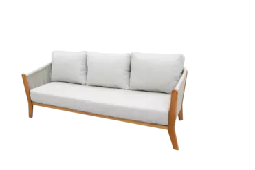 "Сидней" диван 3-местный плетеный из роупа, основание тик, каркас алюминий бежевый, роуп бежевый, ткань бежевая